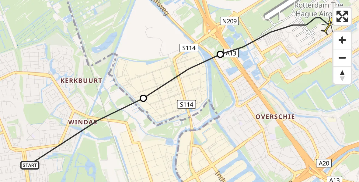 Routekaart van de vlucht: Lifeliner 2 naar Rotterdam The Hague Airport