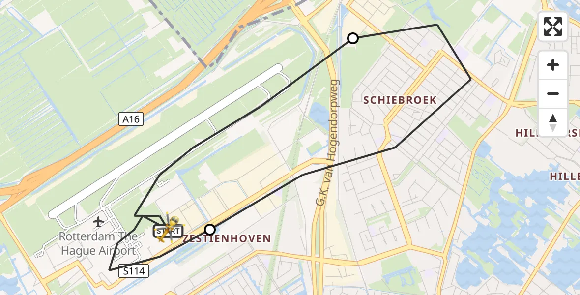 Vluchtroute Traumahelikopter Rotterdam The Hague Airport - Rotterdam The Hague Airport, 19 mei 2023, 07:24