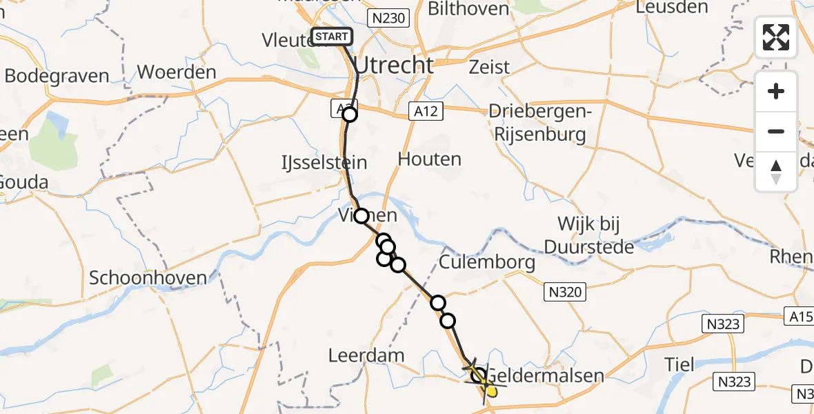 Routekaart van de vlucht: Politiehelikopter naar Enspijk