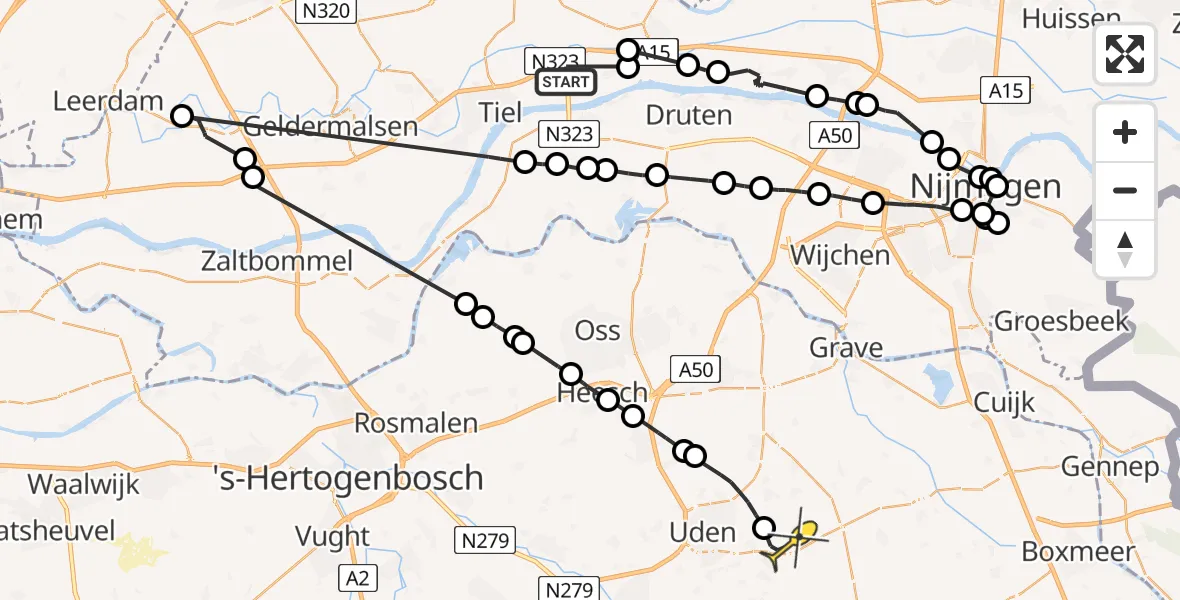 Routekaart van de vlucht: Politieheli naar Vliegbasis Volkel