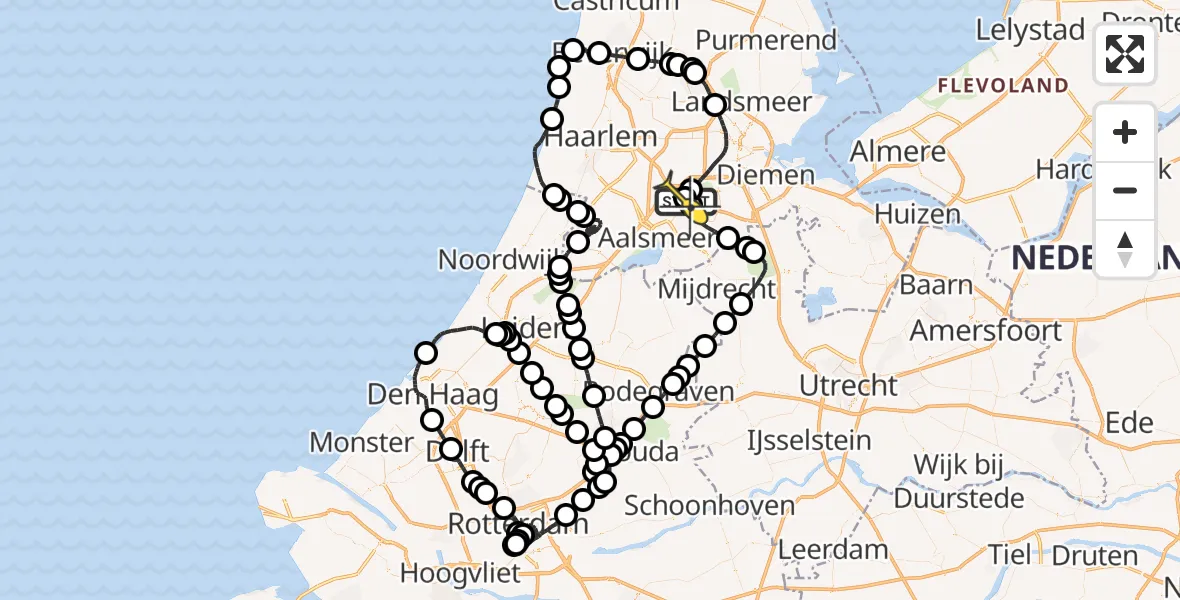 Routekaart van de vlucht: Politieheli naar Schiphol