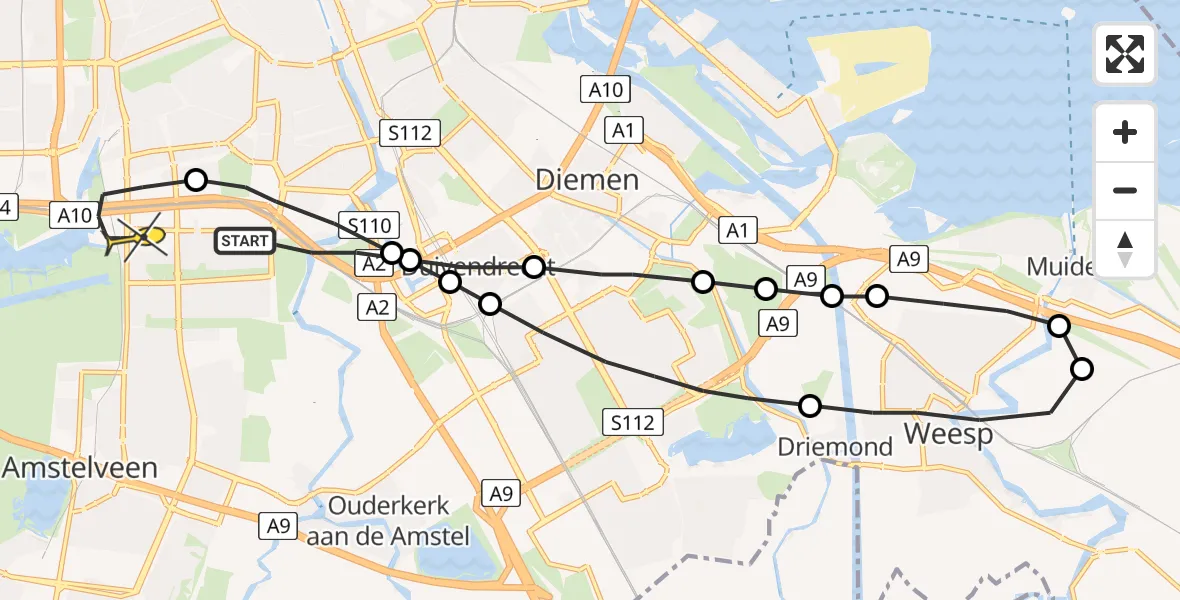 Routekaart van de vlucht: Lifeliner 1 naar VU Medisch Centrum Amsterdam