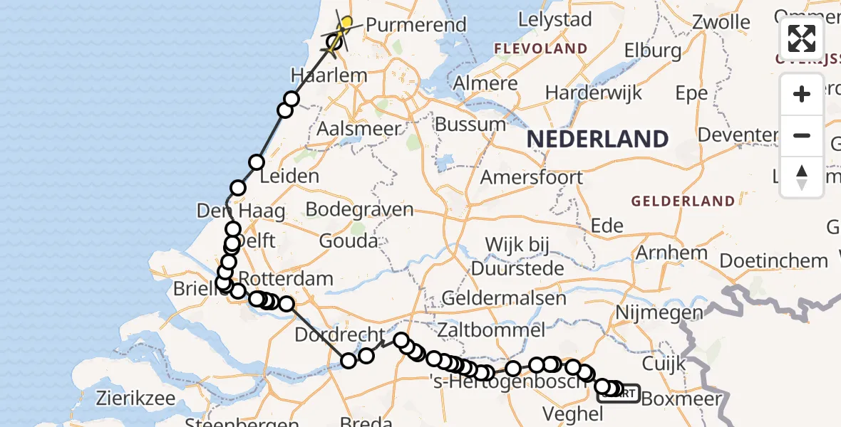 Routekaart van de vlucht: Politieheli naar Beverwijk