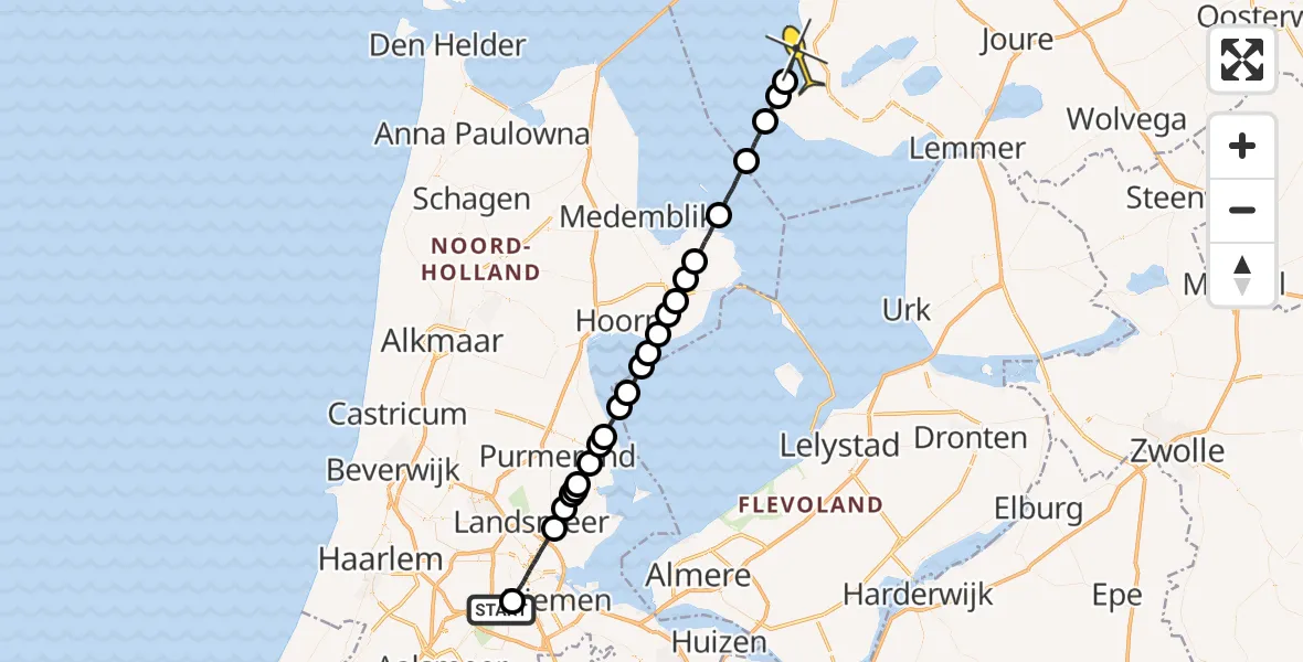 Routekaart van de vlucht: Lifeliner 1 naar Hindeloopen