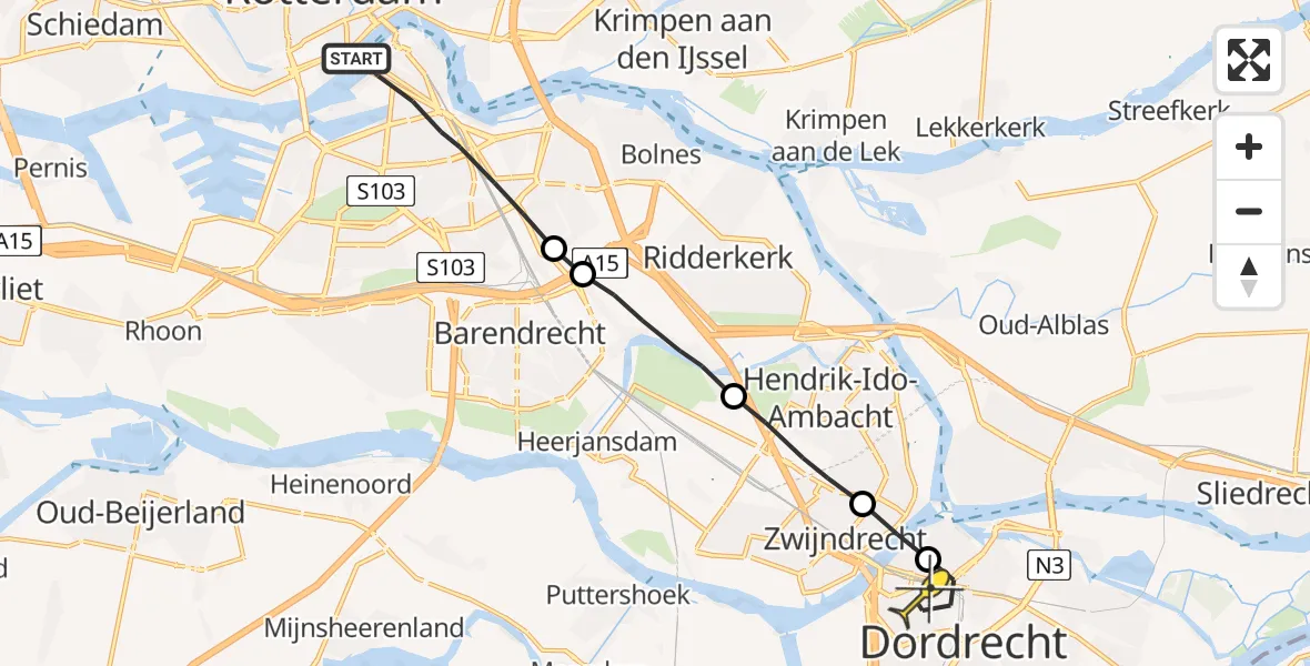 Routekaart van de vlucht: Lifeliner 2 naar Dordrecht