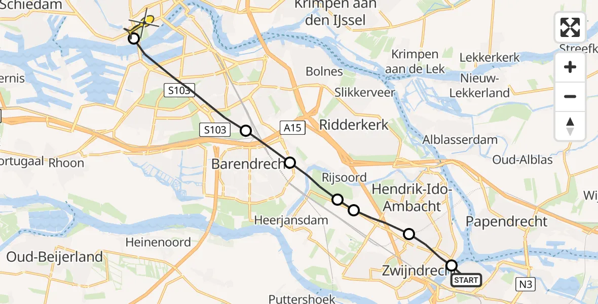 Routekaart van de vlucht: Lifeliner 2 naar Erasmus MC