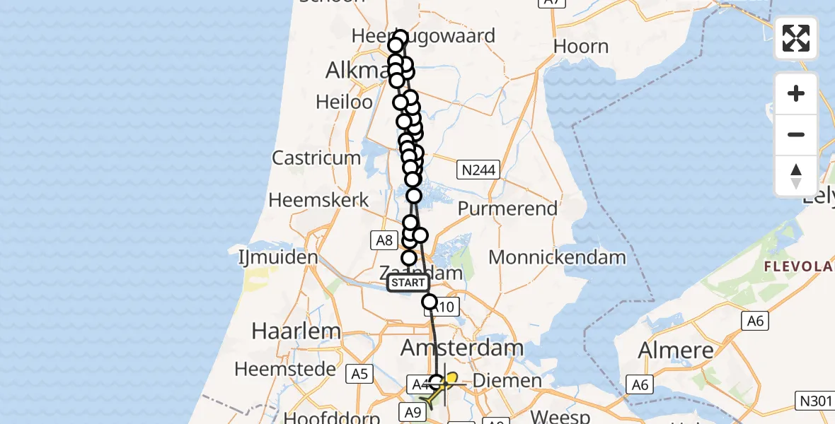 Routekaart van de vlucht: Lifeliner 1 naar VU Medisch Centrum Amsterdam