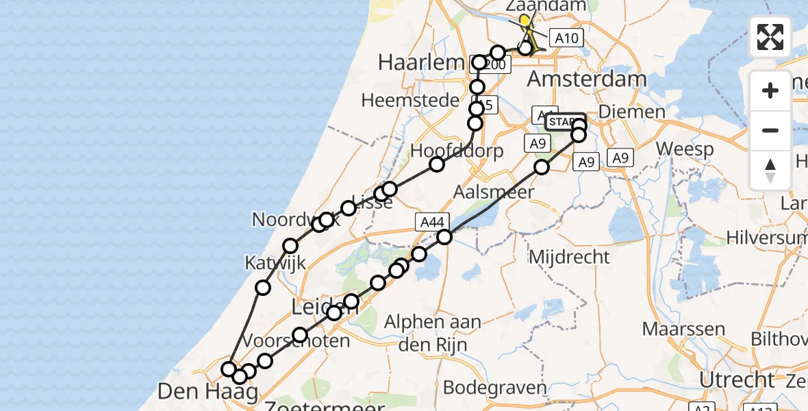 Routekaart van de vlucht: Lifeliner 1 naar Amsterdam Heliport