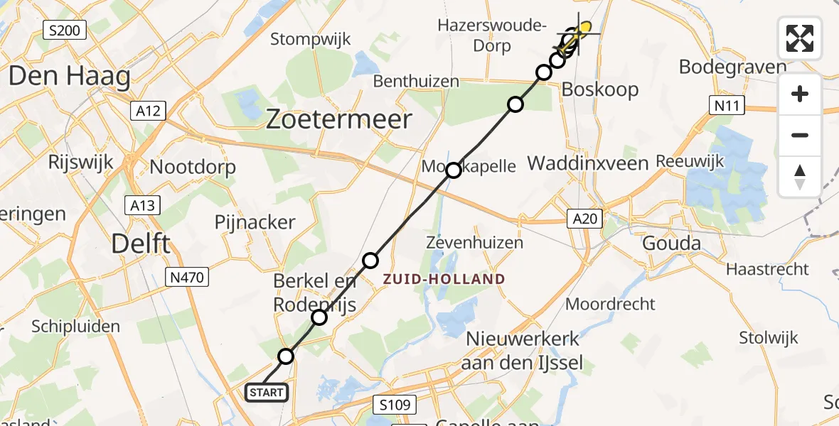 Routekaart van de vlucht: Lifeliner 2 naar Boskoop