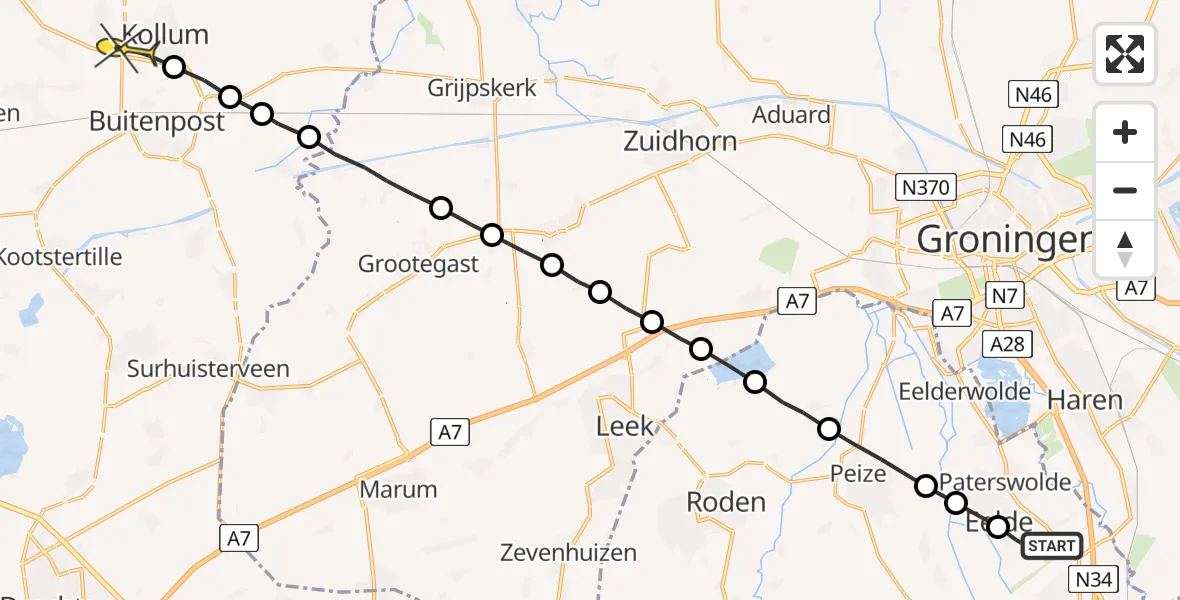 Routekaart van de vlucht: Lifeliner 4 naar Kollum