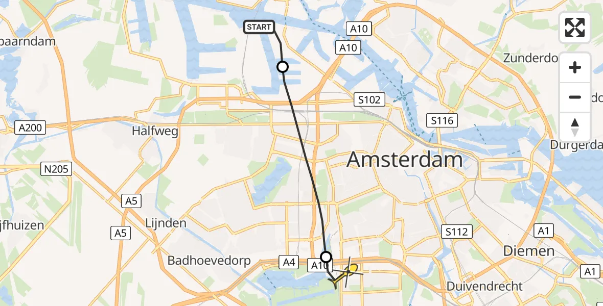 Routekaart van de vlucht: Lifeliner 1 naar VU Medisch Centrum Amsterdam