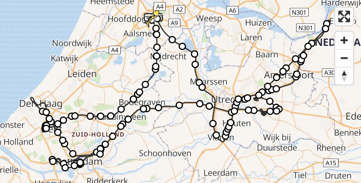 Routekaart van de vlucht: Politieheli naar Schiphol