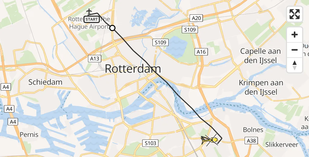 Routekaart van de vlucht: Lifeliner 2 naar Rotterdam