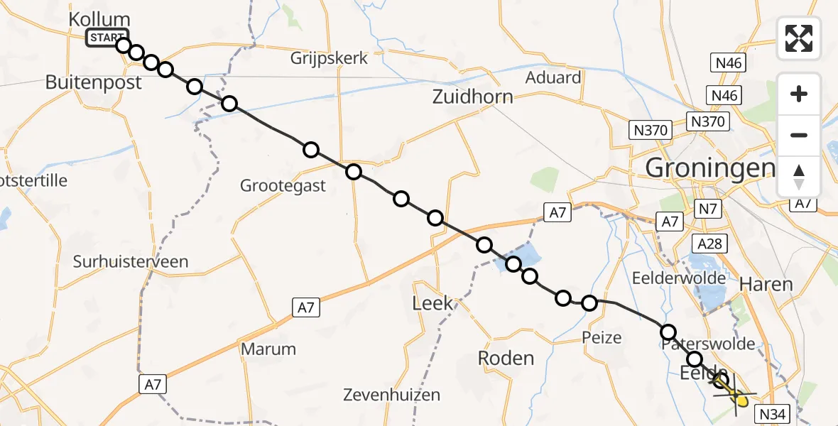 Routekaart van de vlucht: Lifeliner 4 naar Groningen Airport Eelde