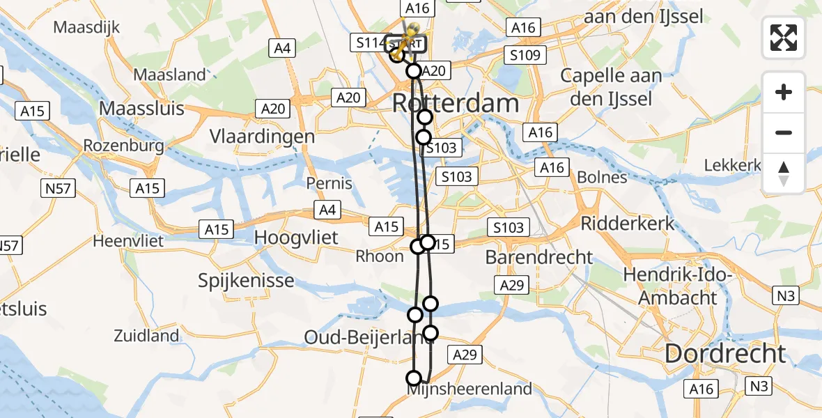 Vluchtroute Traumahelikopter Rotterdam The Hague Airport - Rotterdam The Hague Airport, 19 mei 2023, 16:12