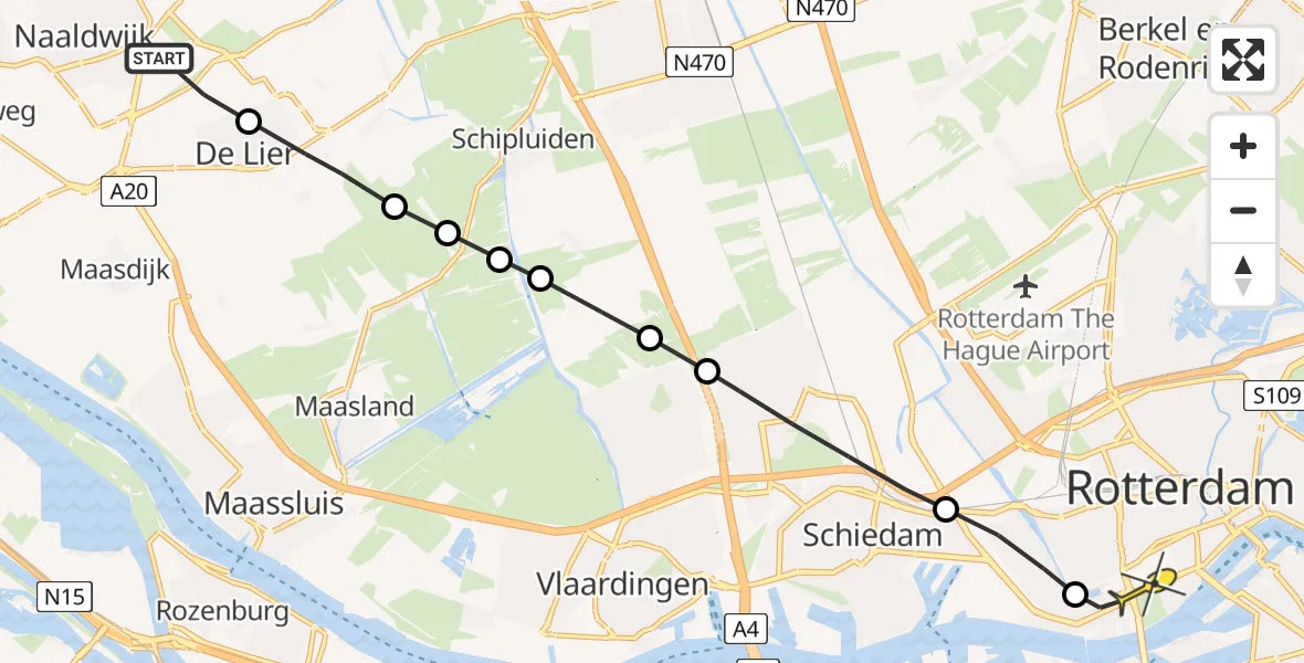 Routekaart van de vlucht: Lifeliner 2 naar Erasmus MC