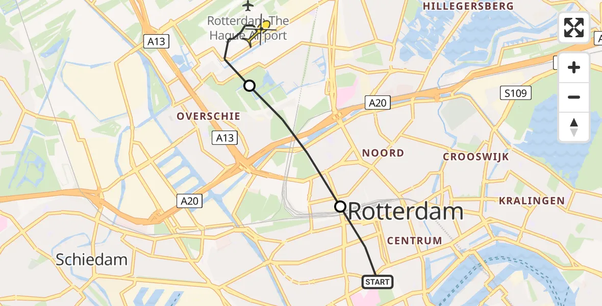 Routekaart van de vlucht: Lifeliner 2 naar Rotterdam The Hague Airport