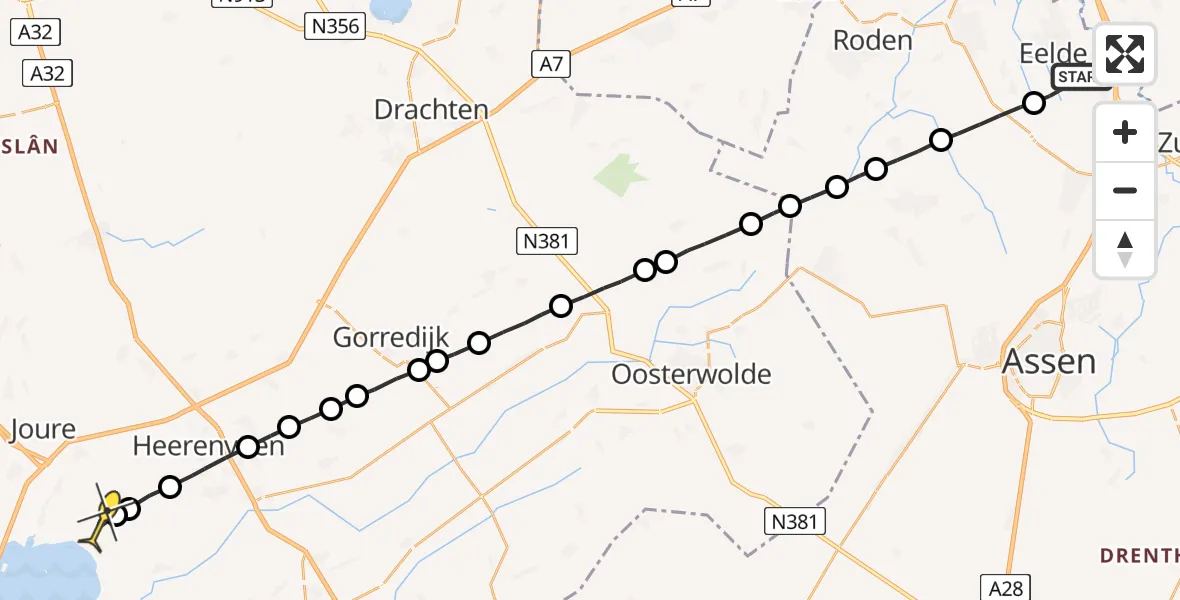Routekaart van de vlucht: Lifeliner 4 naar Rotsterhaule