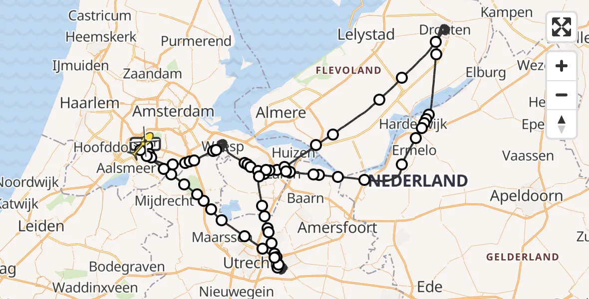 Routekaart van de vlucht: Politieheli naar Schiphol