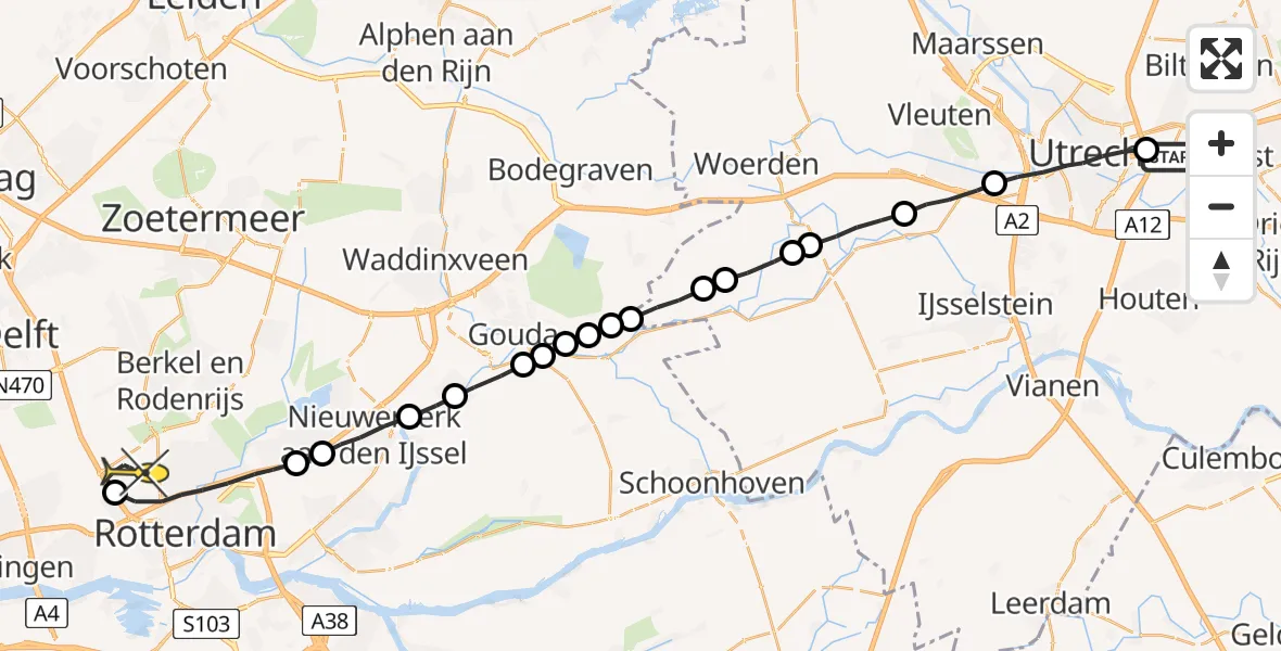 Routekaart van de vlucht: Lifeliner 2 naar Rotterdam The Hague Airport