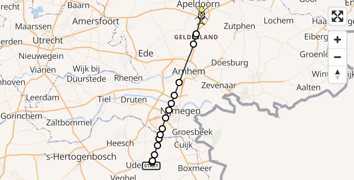 Routekaart van de vlucht: Lifeliner 3 naar Apeldoorn