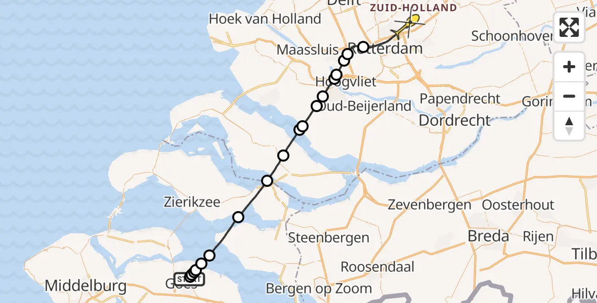 Routekaart van de vlucht: Lifeliner 2 naar Rotterdam