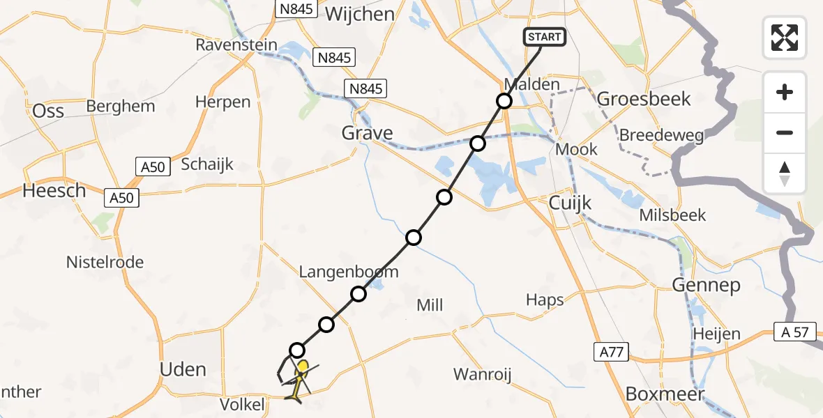 Routekaart van de vlucht: Lifeliner 3 naar Vliegbasis Volkel