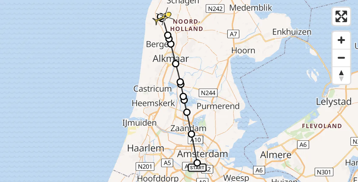 Routekaart van de vlucht: Lifeliner 1 naar Burgerbrug