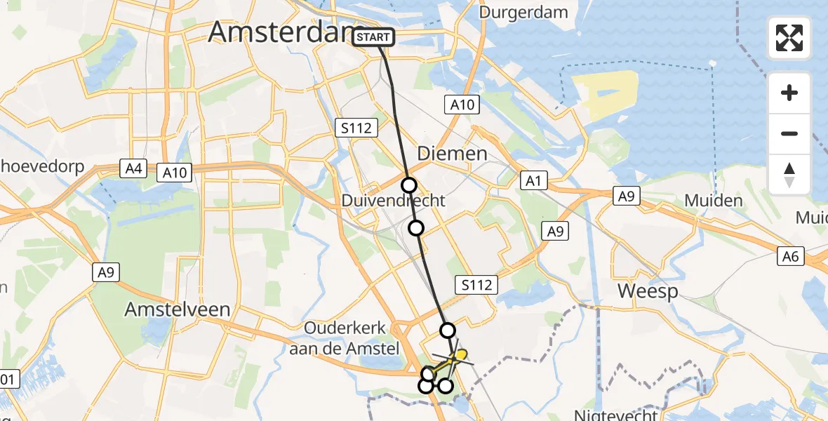 Routekaart van de vlucht: Lifeliner 1 naar Academisch Medisch Centrum (AMC)