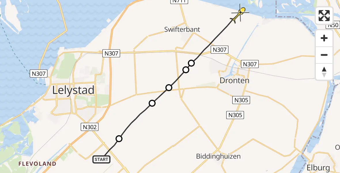 Routekaart van de vlucht: Traumaheli naar Dronten