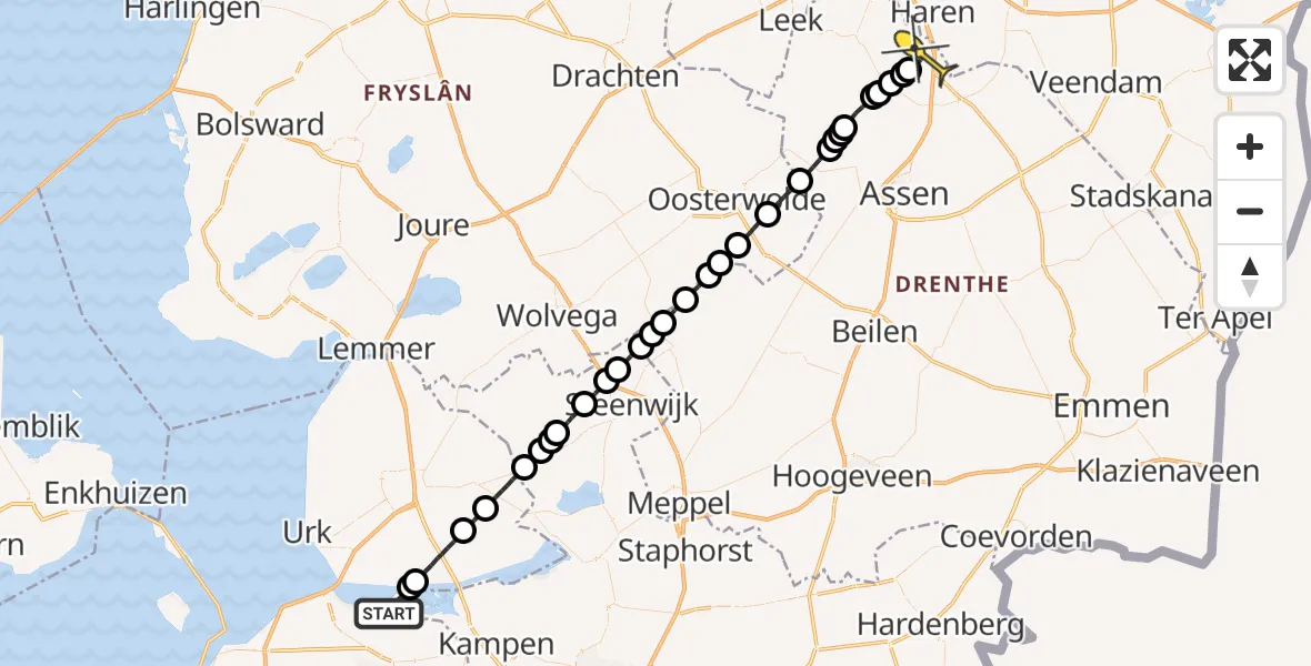 Routekaart van de vlucht: Lifeliner 4 naar Groningen Airport Eelde