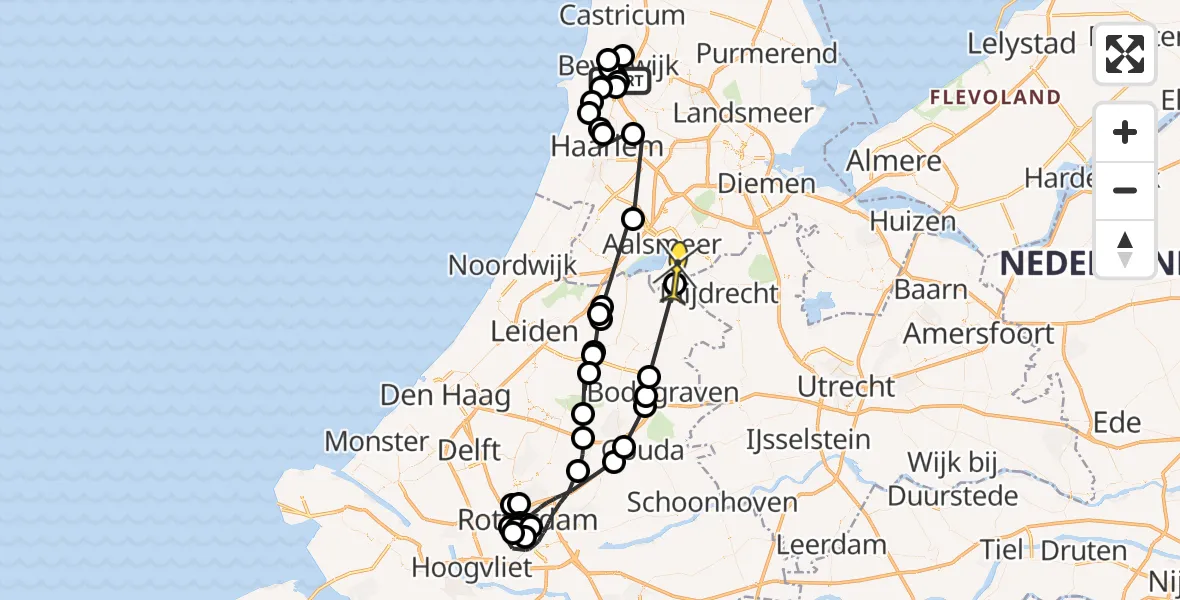 Routekaart van de vlucht: Politieheli naar De Kwakel