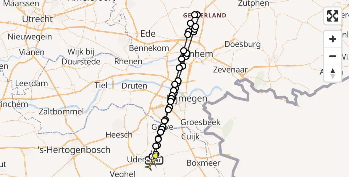 Routekaart van de vlucht: Lifeliner 3 naar Vliegbasis Volkel