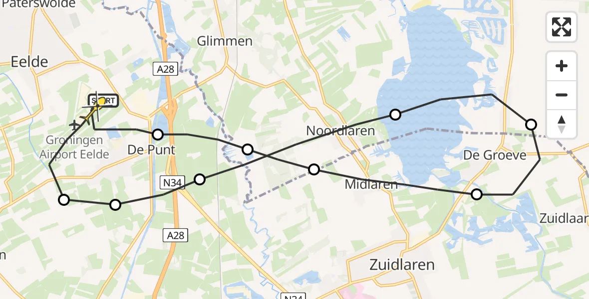 Routekaart van de vlucht: Lifeliner 4 naar Groningen Airport Eelde