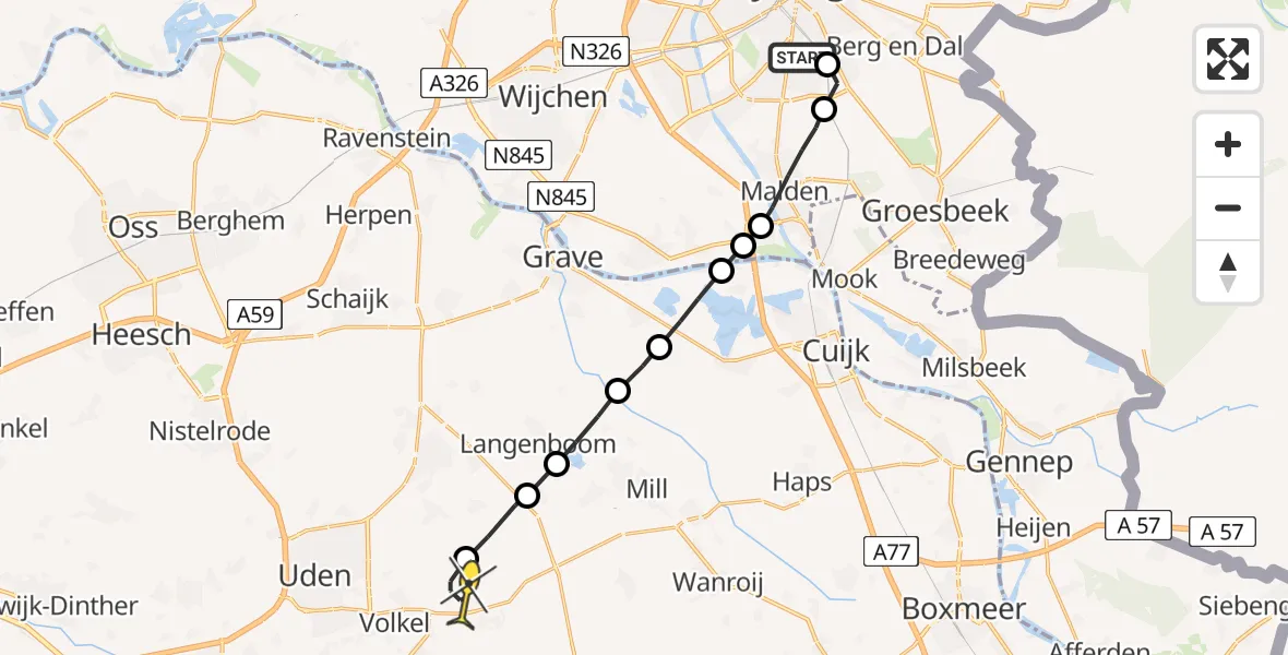 Routekaart van de vlucht: Lifeliner 3 naar Vliegbasis Volkel