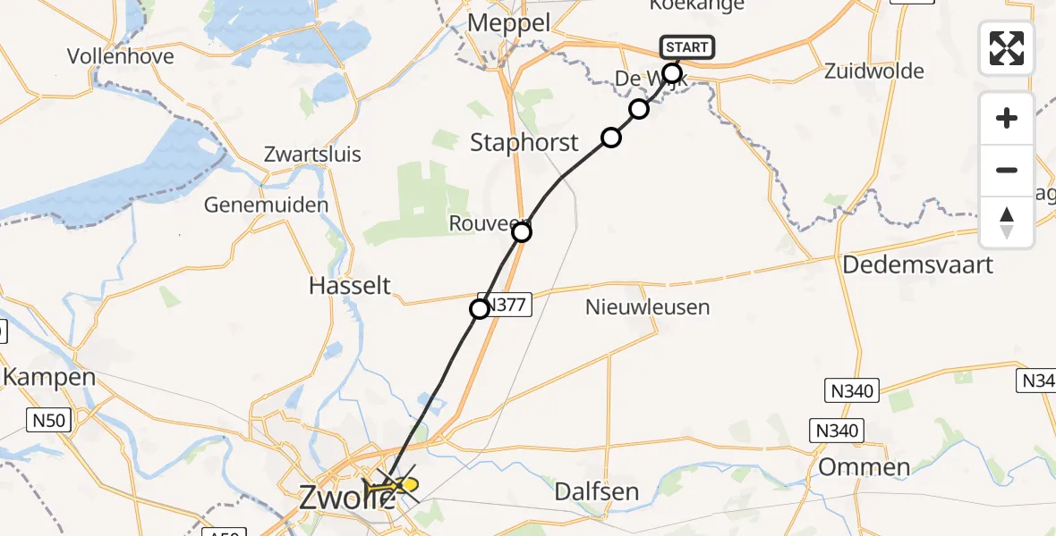 Routekaart van de vlucht: Lifeliner 4 naar Zwolle