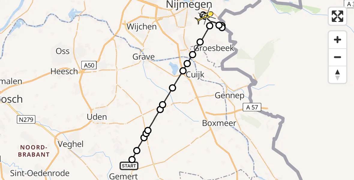 Routekaart van de vlucht: Lifeliner 3 naar Berg en Dal