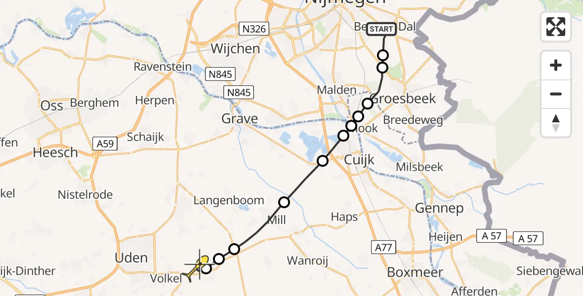 Routekaart van de vlucht: Lifeliner 3 naar Vliegbasis Volkel