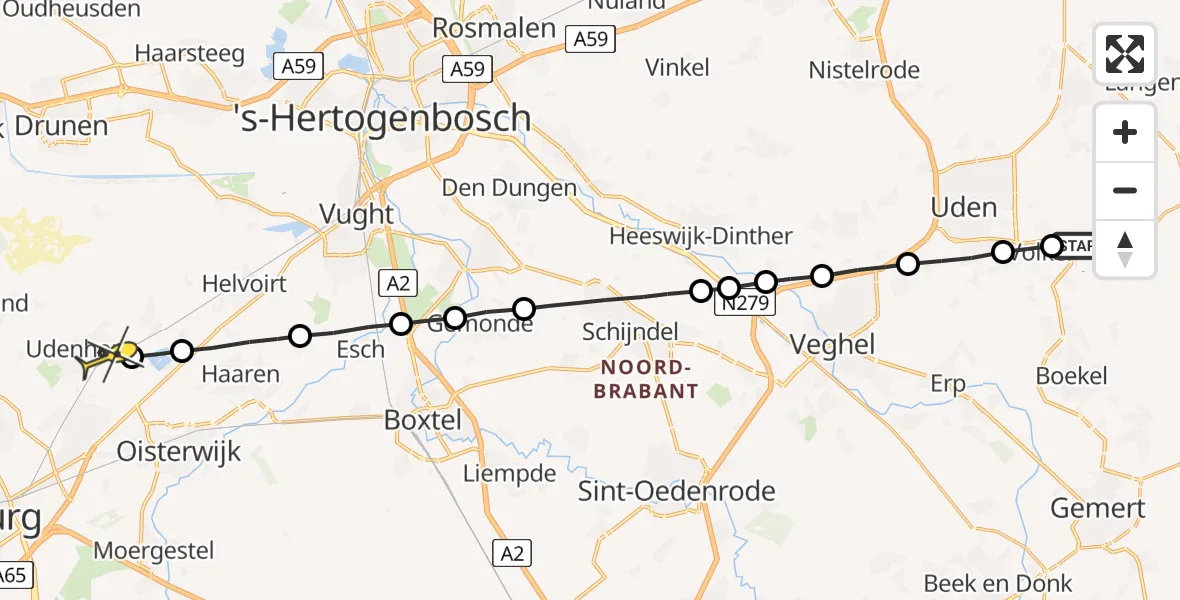 Routekaart van de vlucht: Lifeliner 3 naar Udenhout