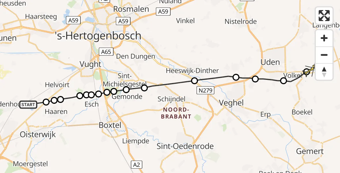 Routekaart van de vlucht: Lifeliner 3 naar Vliegbasis Volkel