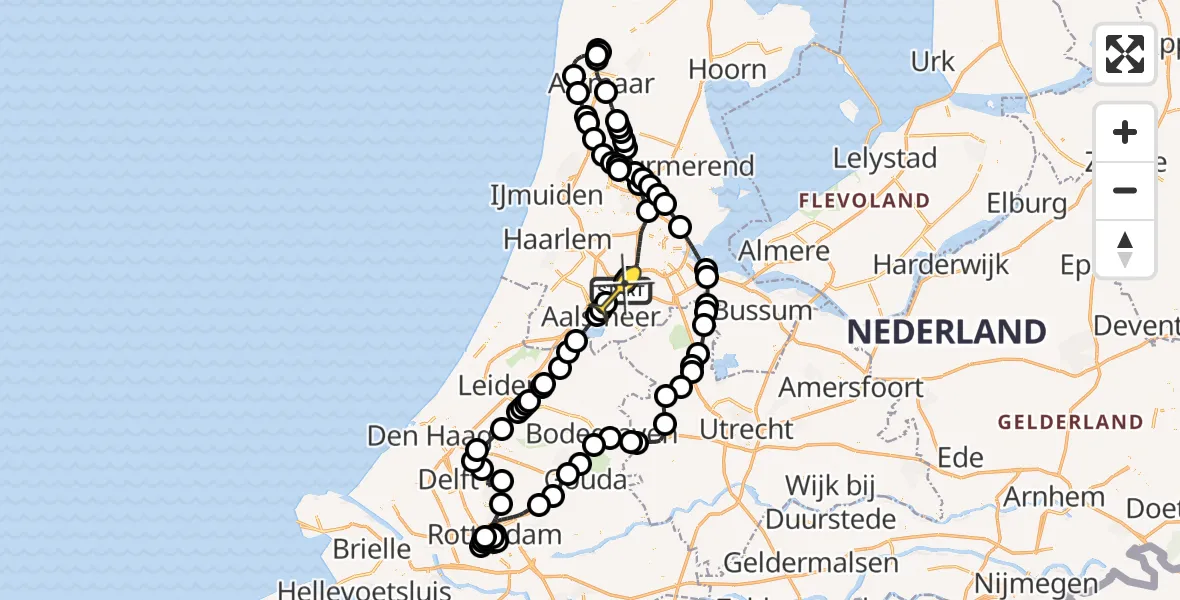 Routekaart van de vlucht: Politieheli naar Schiphol