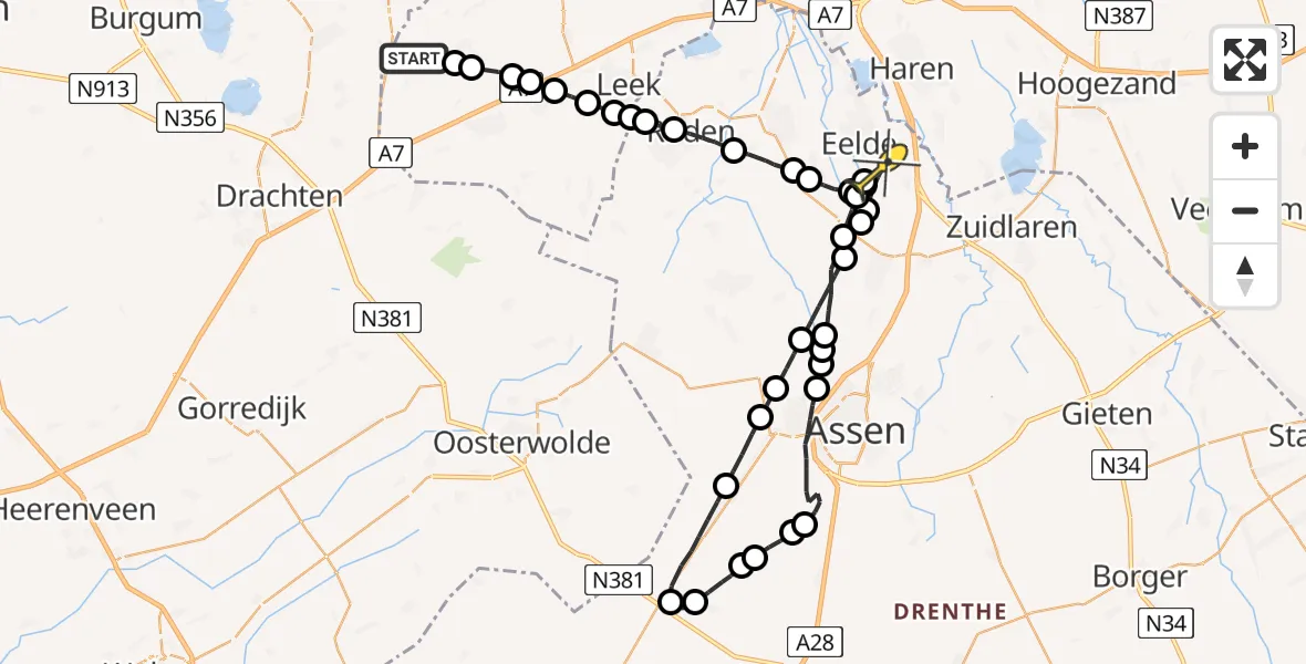 Routekaart van de vlucht: Lifeliner 4 naar Groningen Airport Eelde