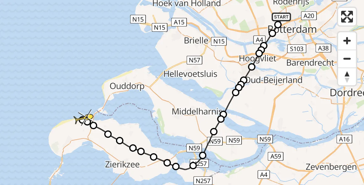 Routekaart van de vlucht: Lifeliner 2 naar Renesse