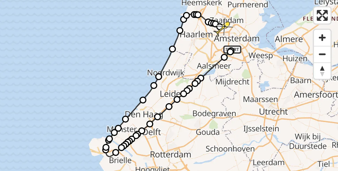 Routekaart van de vlucht: Lifeliner 1 naar Amsterdam Heliport