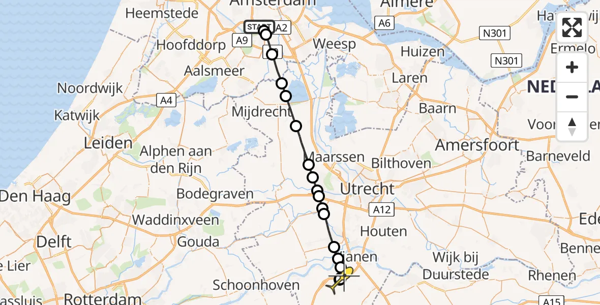 Routekaart van de vlucht: Lifeliner 1 naar Vianen