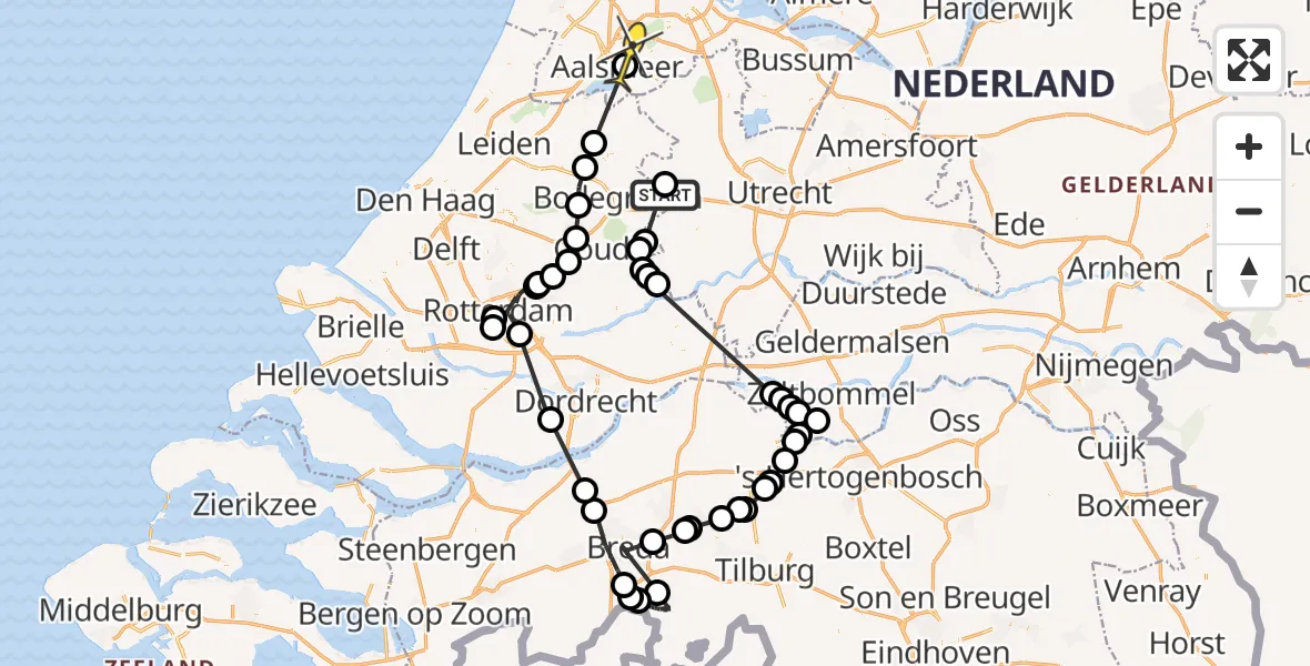 Routekaart van de vlucht: Politieheli naar Oude Meer