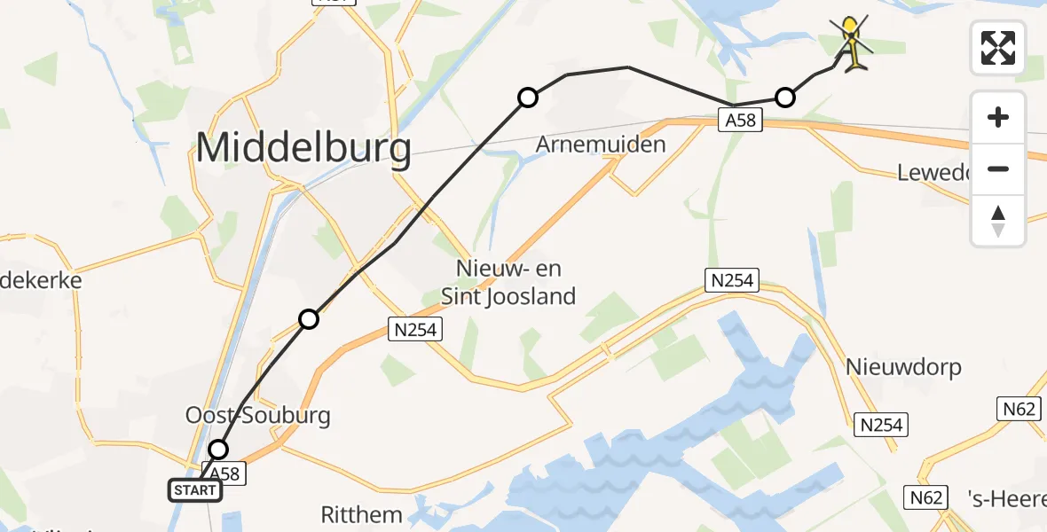Routekaart van de vlucht: Lifeliner 2 naar Vliegveld Midden-Zeeland