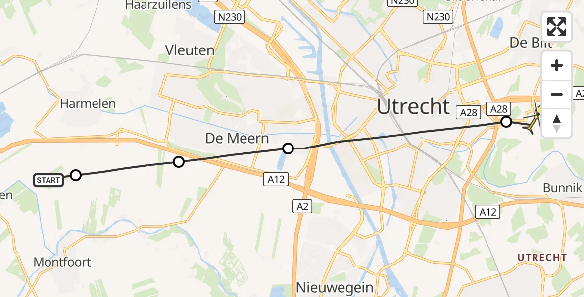 Routekaart van de vlucht: Lifeliner 3 naar Universitair Medisch Centrum Utrecht