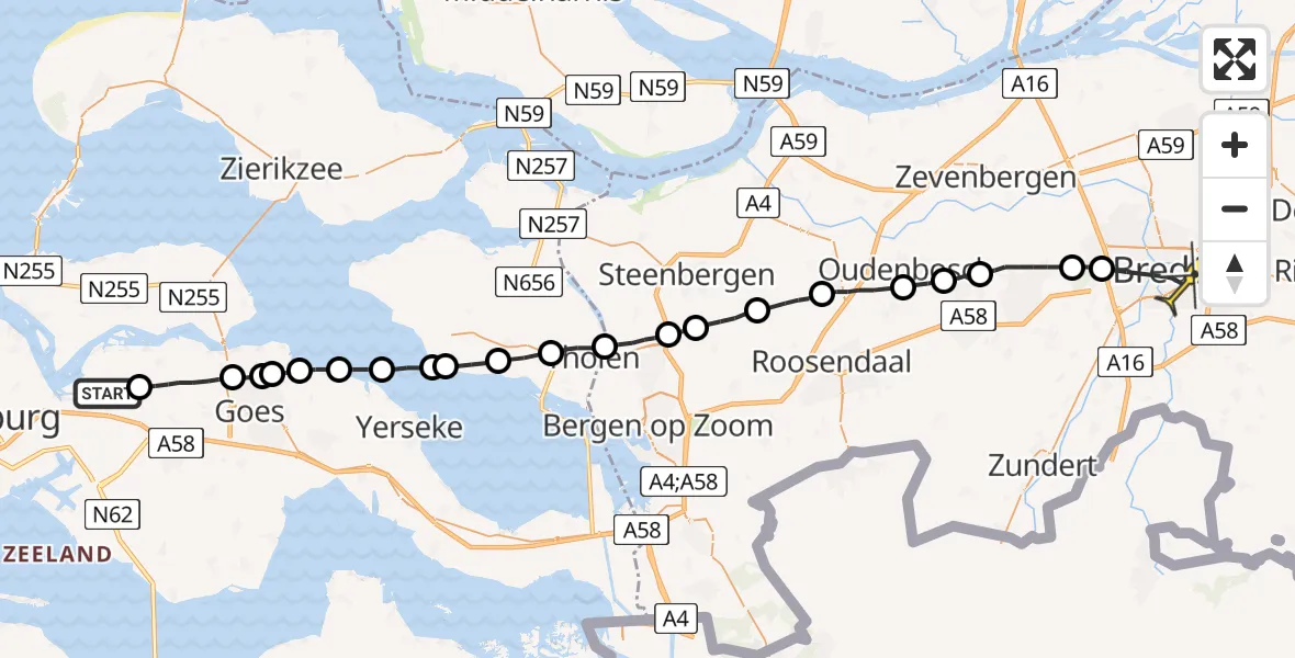 Routekaart van de vlucht: Lifeliner 2 naar Breda