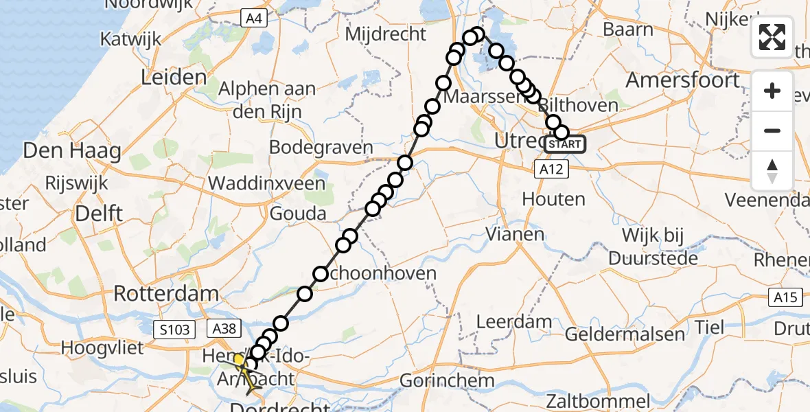 Routekaart van de vlucht: Lifeliner 1 naar Hendrik-Ido-Ambacht